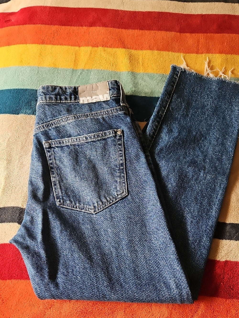 Mavi Medium Blue High-Rise Slim Straight Jeans